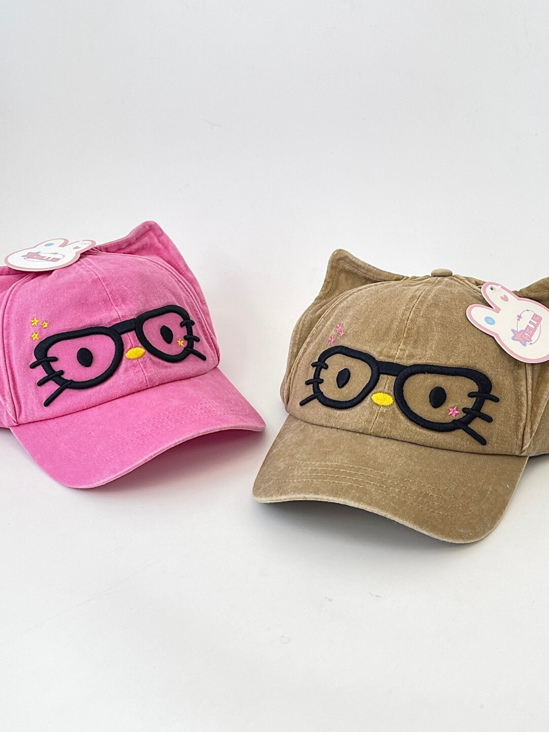 HK Cute Glasses Kitty Baseball Cap, Adjustable Summer Sun Hat for Women Girls, Fashion Kawaii Duckbill Cap 03250821