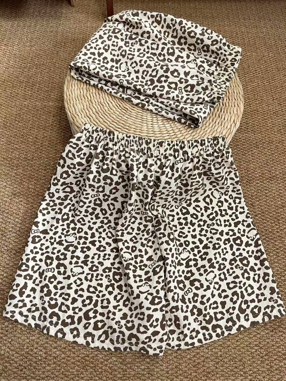 HK Leopard Print Pajamas Set for Women – Summer Short Sleeve Cute Loungewear