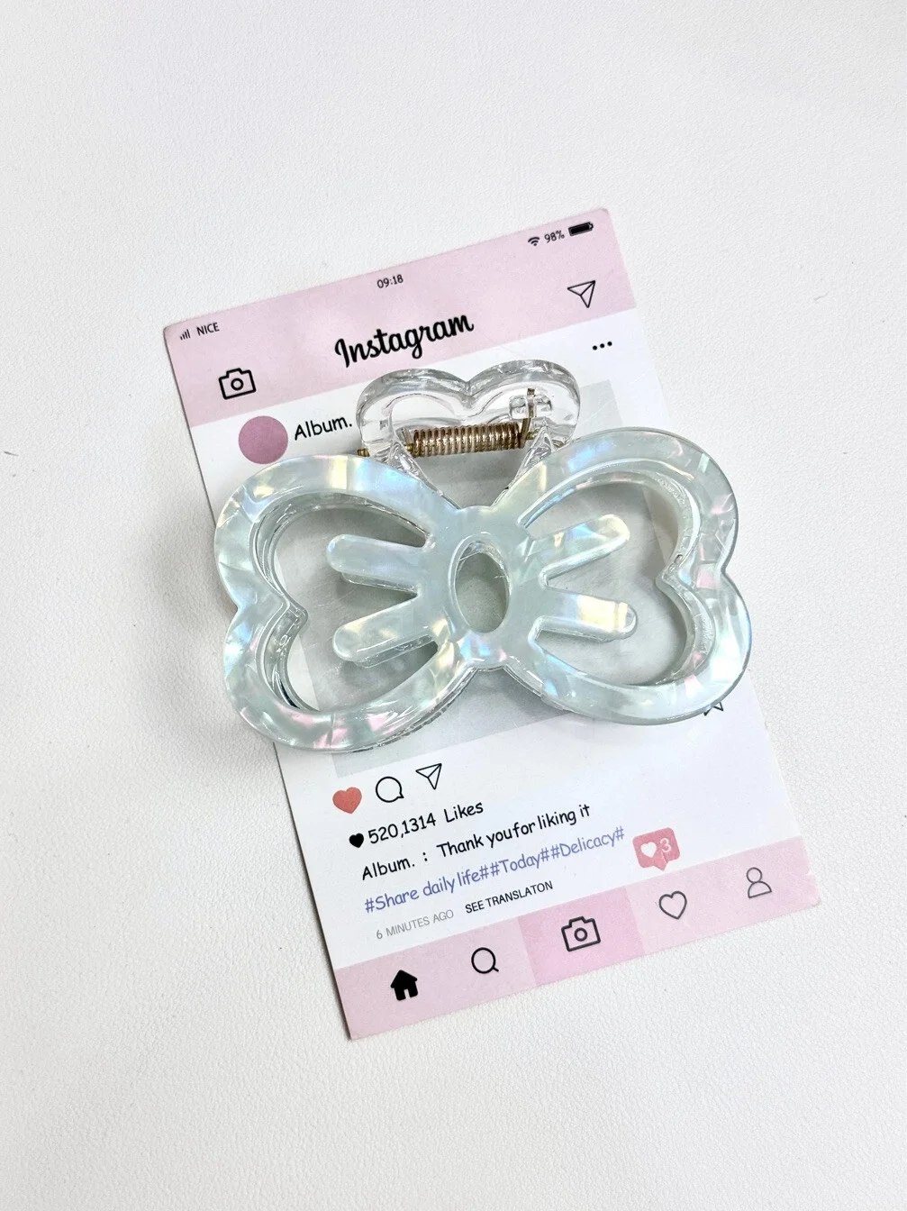 HK Hollow Bow Hair Clip - Sweet Large Acrylic Shark Clip for Hair | Cute Acetate Claw Clip for Women and Girls