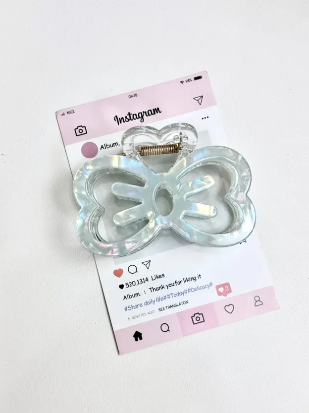 HK Hollow Bow Hair Clip - Sweet Large Acrylic Shark Clip for Hair | Cute Acetate Claw Clip for Women and Girls