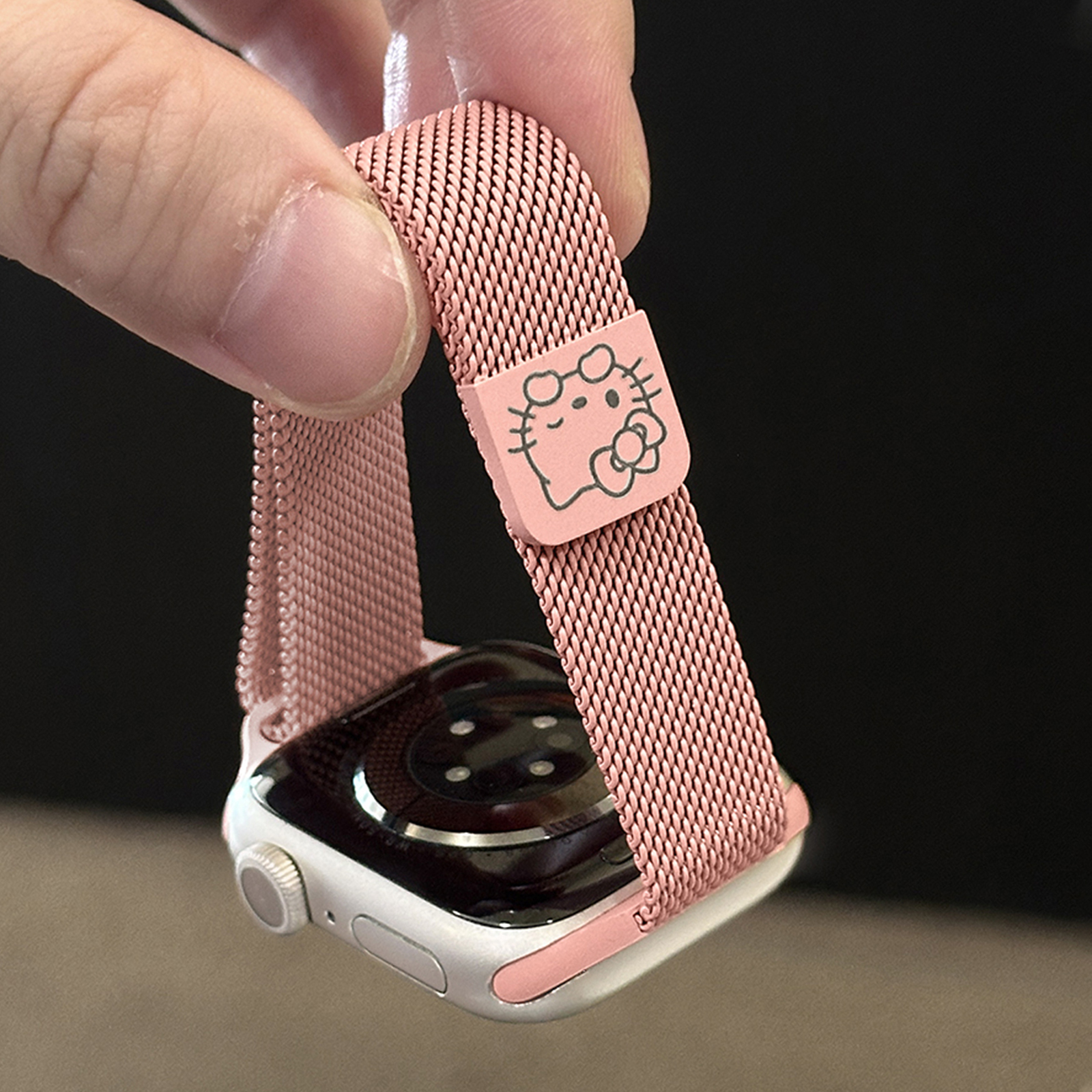 HK Milanese Stainless Steel Watch Band, Slim Breathable Metal Strap for Apple Watch, Adjustable Wristband Women