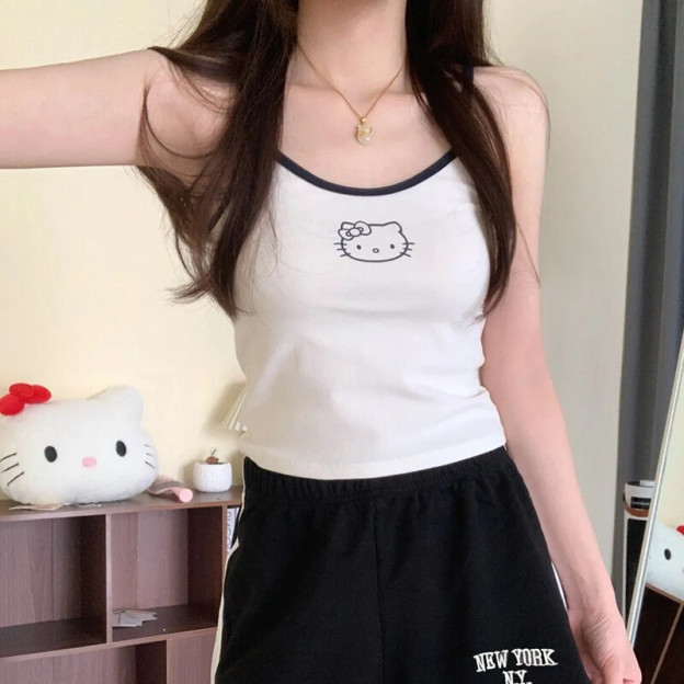 HK Built-in Bra Tank & Shorts Set - Pure Cotton Sleepwear for Girls (M-XL) 01250617