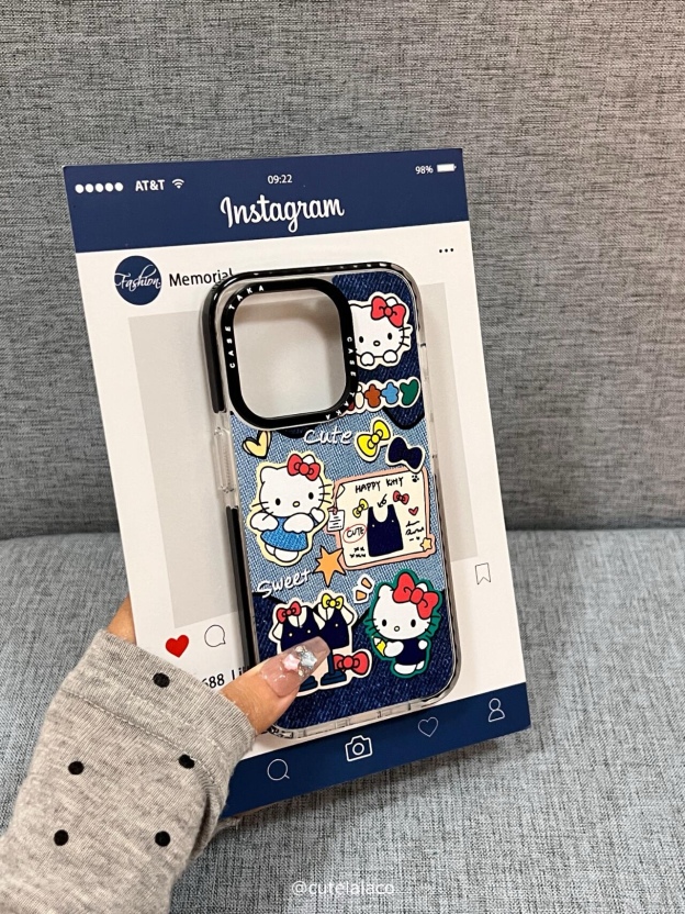 Retro Denim Hello Kitty Patchwork iPhone Case