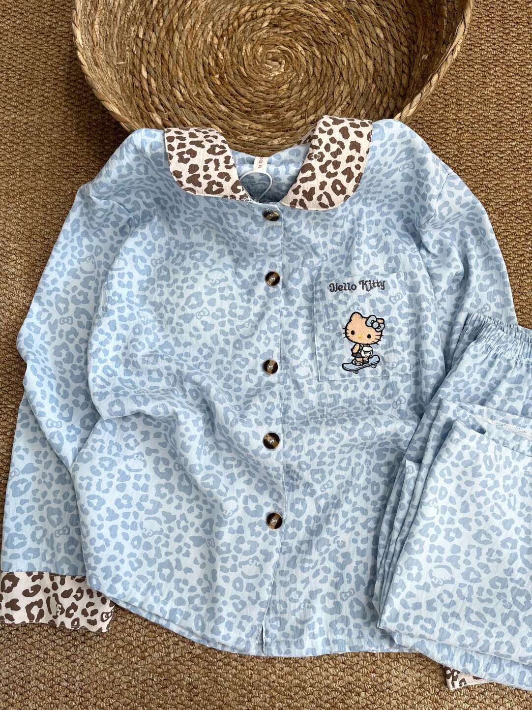 HK Leopard Print Pajamas Set for Women – Summer Short Sleeve Cute Loungewear