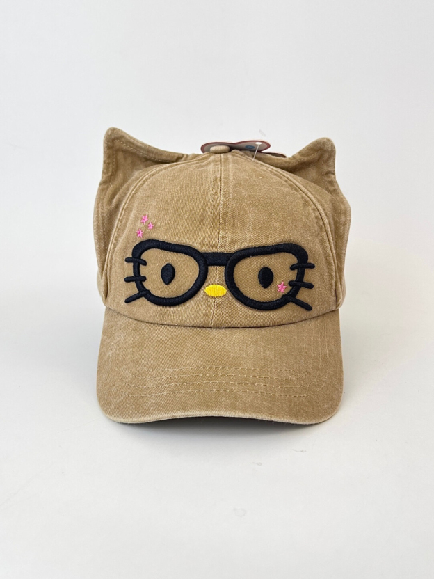 HK Cute Glasses Kitty Baseball Cap, Adjustable Summer Sun Hat for Women Girls, Fashion Kawaii Duckbill Cap 03250821