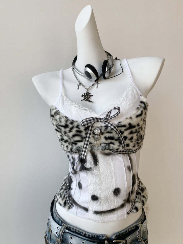HK Y2K Subculture Remake Leopard Plush Kitty Tank Top