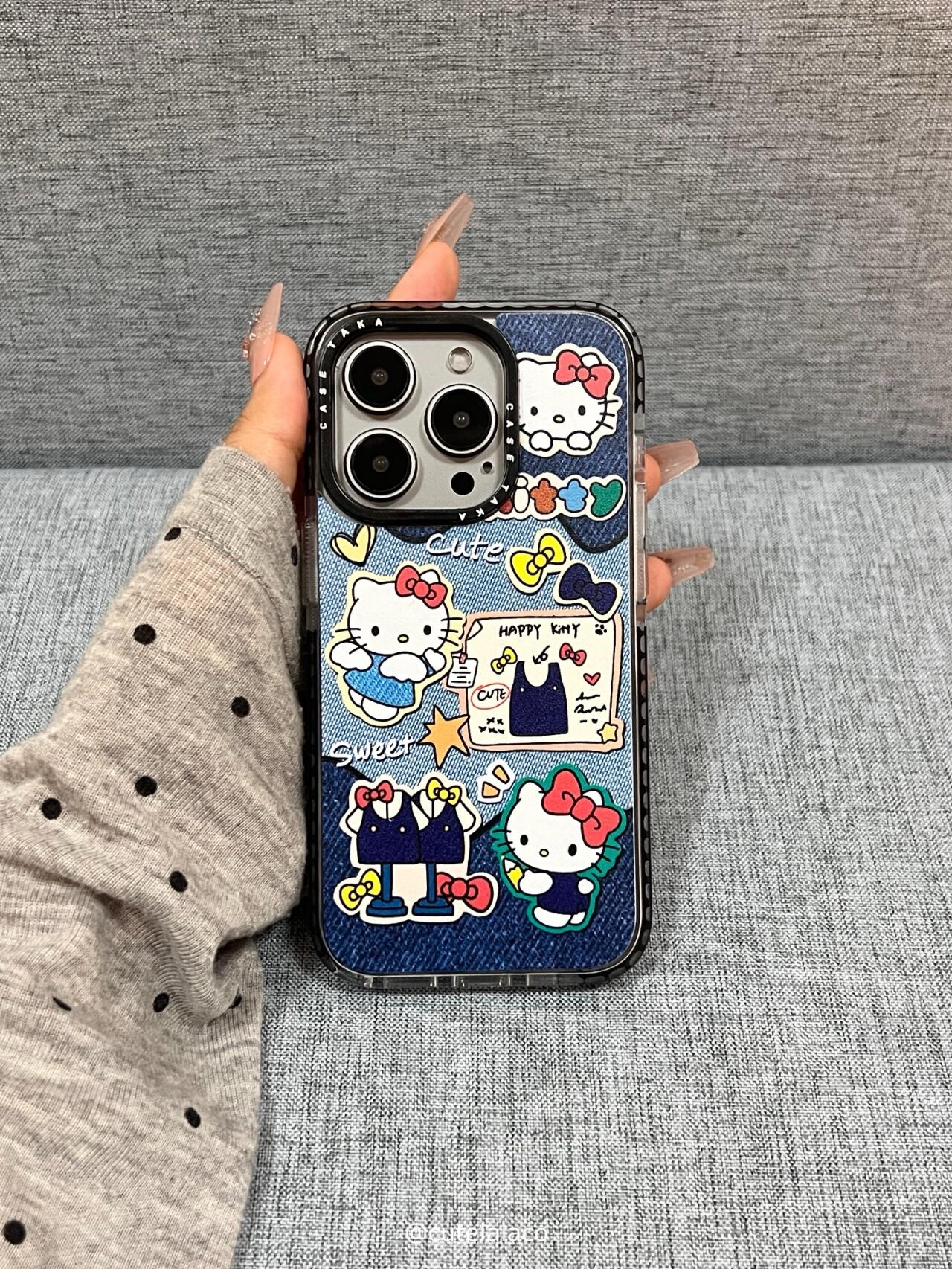 Retro Denim Hello Kitty Patchwork iPhone Case