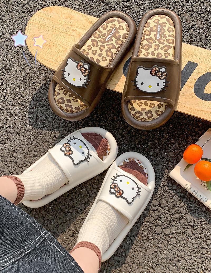 Kawaii Leopard Print EVA Slide Slippers for Women - Detachable Insole Summer Sandals, HK-Inspired Wild Cute Design 01250402