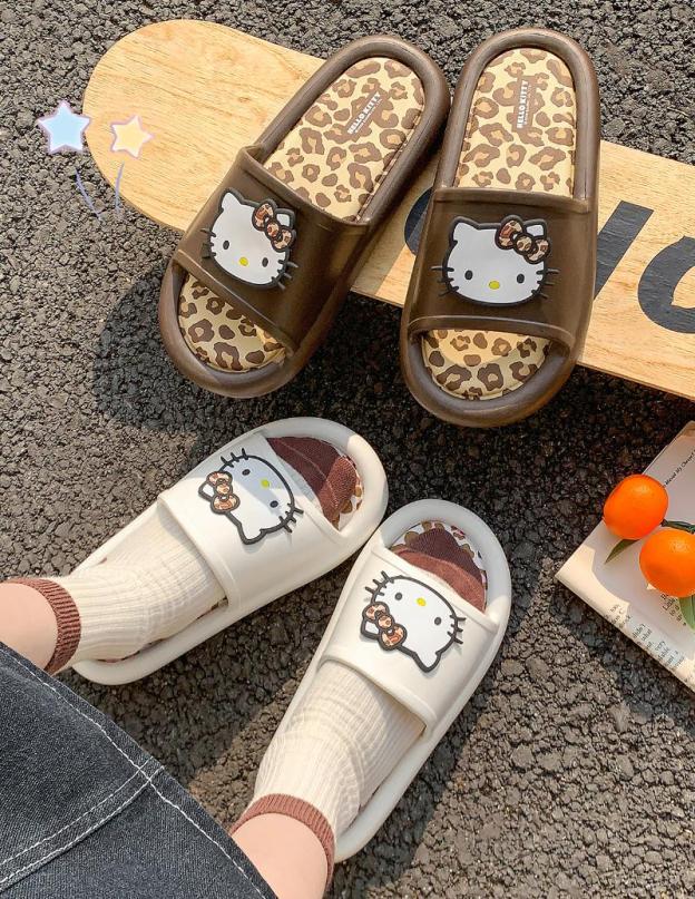 Kawaii Leopard Print EVA Slide Slippers for Women - Detachable Insole Summer Sandals, HK-Inspired Wild Cute Design 01250402