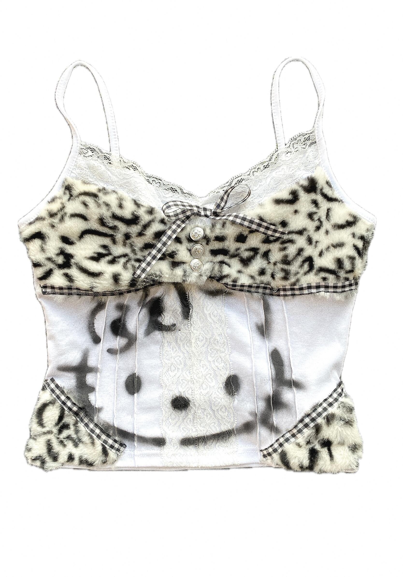HK Y2K Subculture Remake Leopard Plush Kitty Tank Top
