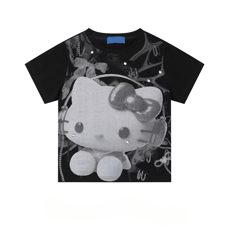 HK Y2K Black Vintage Tee - Oversized Retro Graphic T-Shirt for Women 01250619