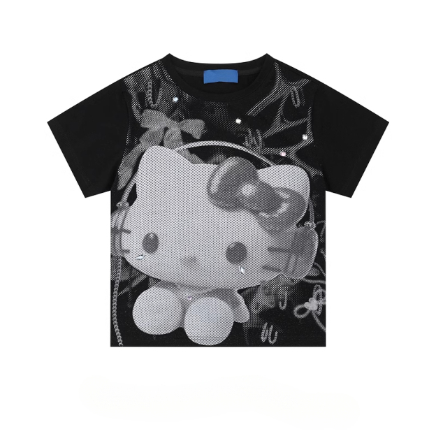 HK Y2K Black Vintage Tee - Oversized Retro Graphic T-Shirt for Women 01250619