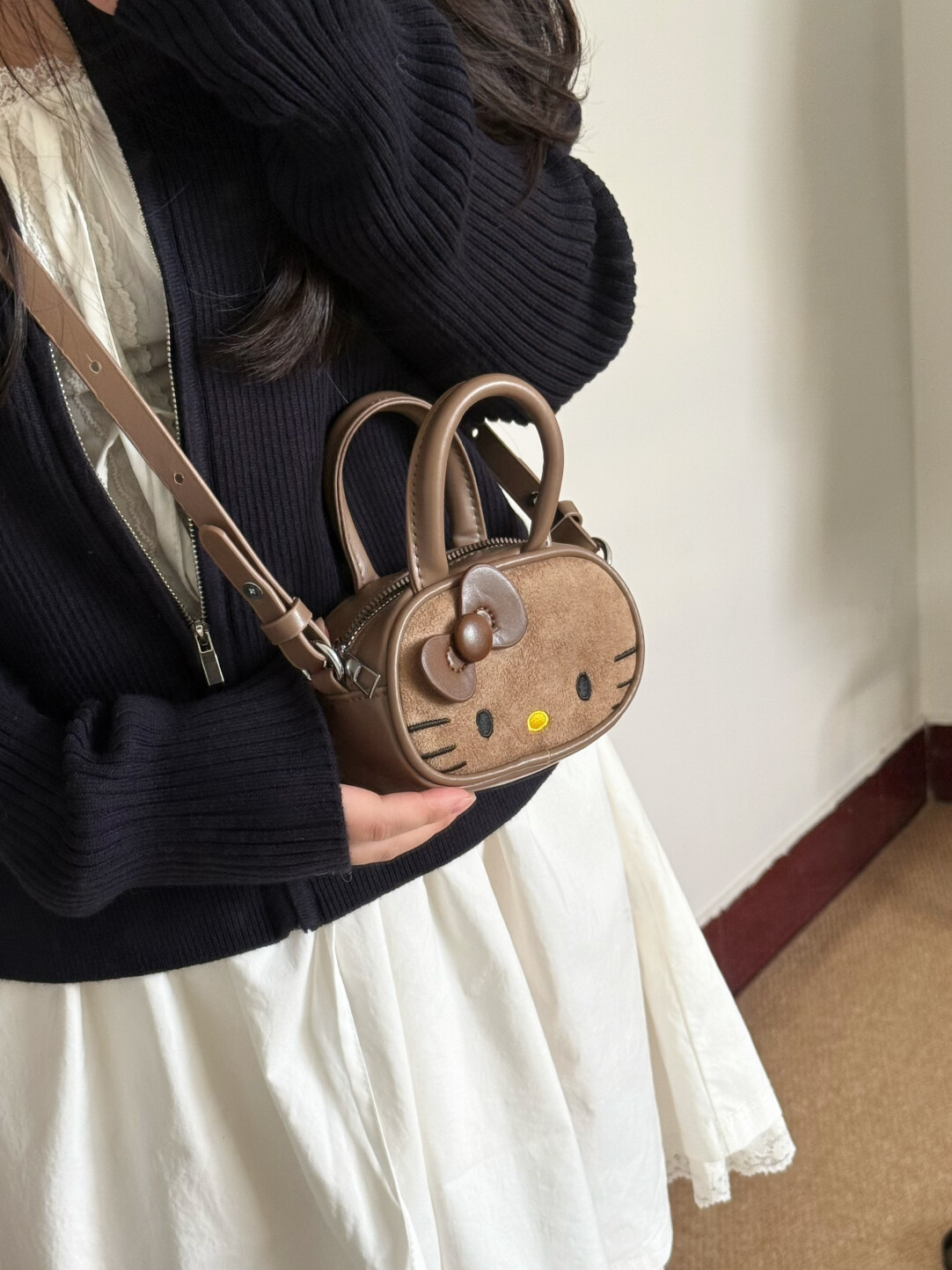 HK Boston Suede Crossbody Bag – Cartoon Style Autumn Shoulder Handbag 02251008