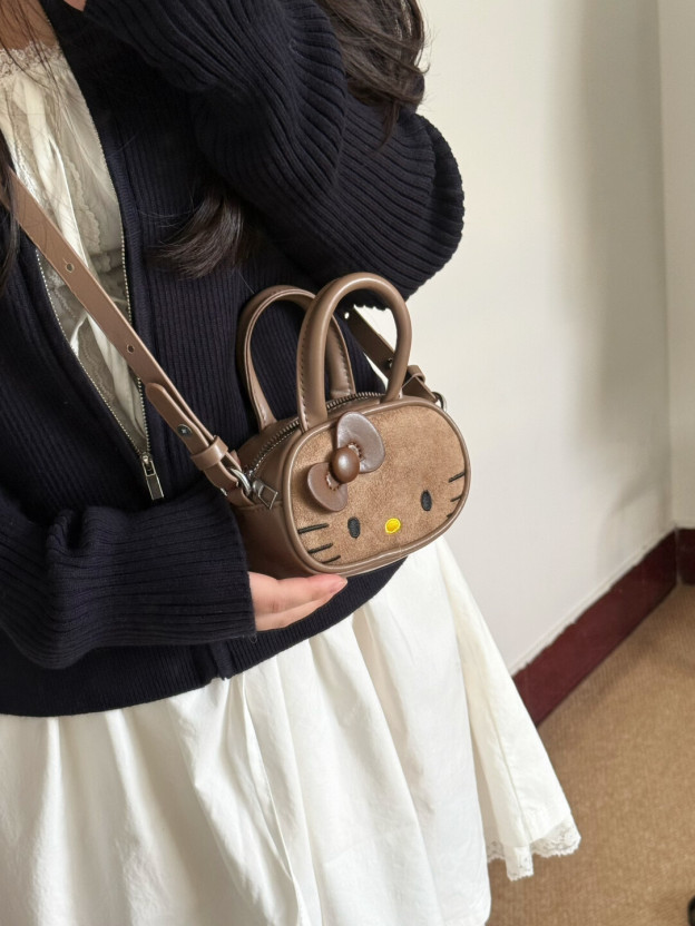 HK Boston Suede Crossbody Bag – Cartoon Style Autumn Shoulder Handbag 02251008
