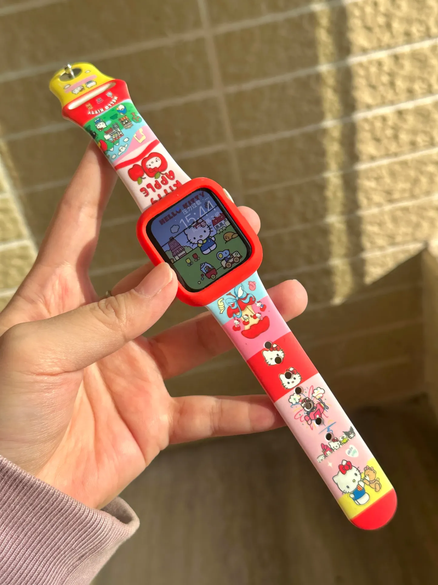 Cute HK Cartoon Silicone Color-Block Band & Case Set for Apple Watch - Durable Kawaii Accessory 02250306