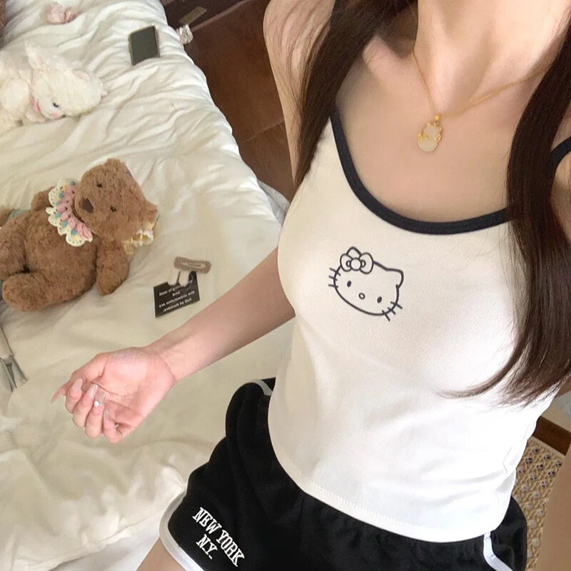 HK Built-in Bra Tank & Shorts Set - Pure Cotton Sleepwear for Girls (M-XL) 01250617