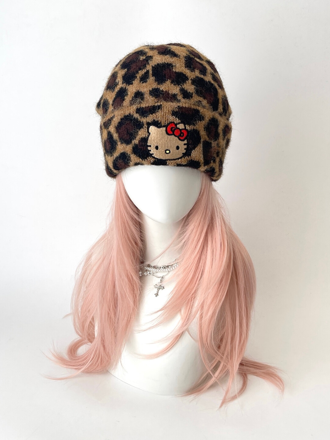 HK Leopard Knit Beanie for Women, Cute Warm Winter Hat, Elastic Cozy Skull Cap, Fashionable Knitted Headwear for Cold Weather 01250923