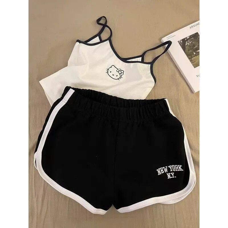 HK Built-in Bra Tank & Shorts Set - Pure Cotton Sleepwear for Girls (M-XL) 01250617