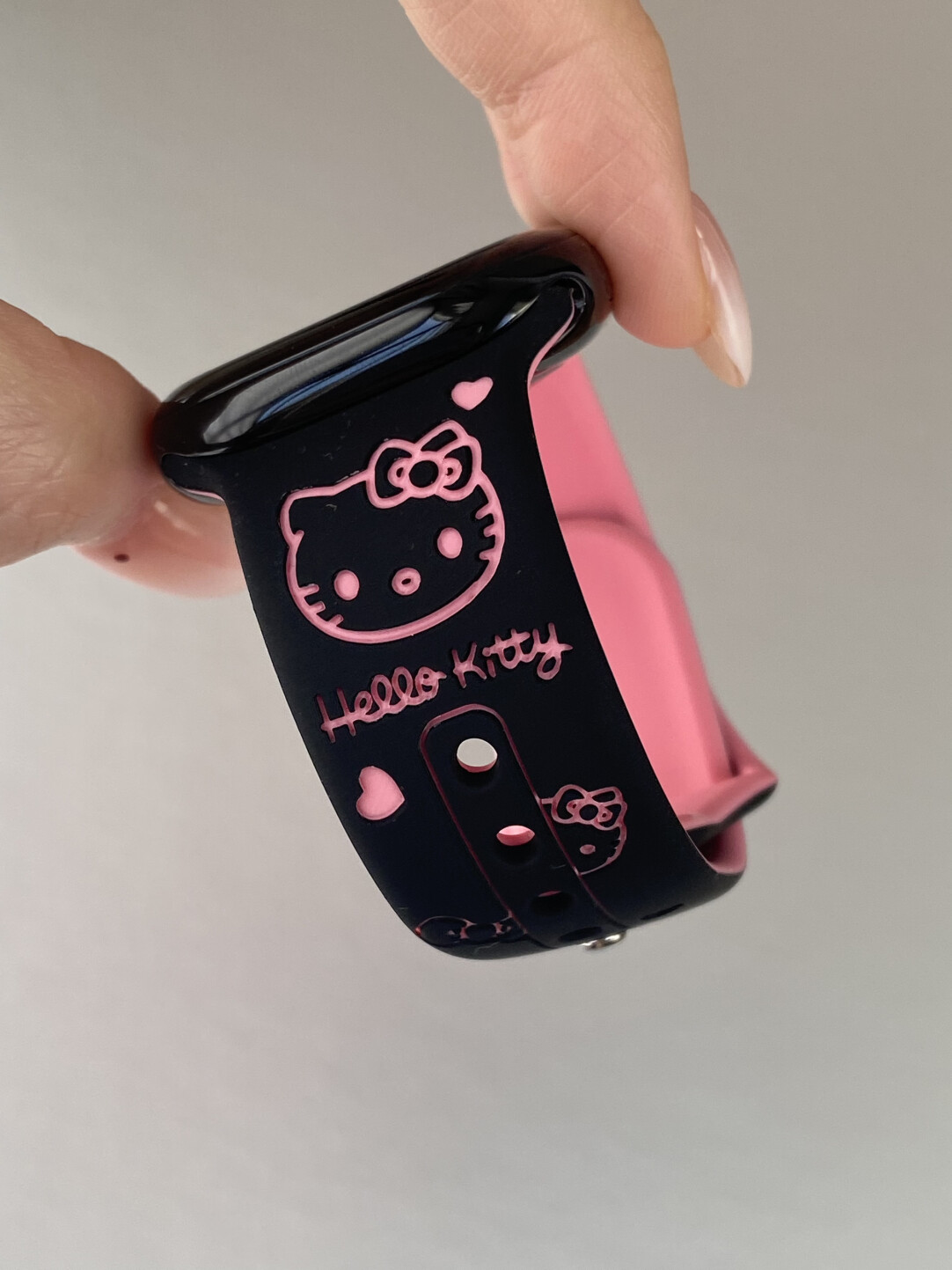 HK Silicone Engraved Watch Band, Cute Hello Kitty Carved Strap for Apple Watch SE/7/8/9/10
