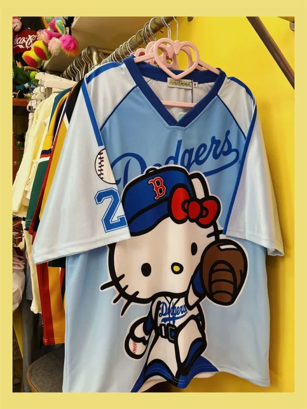 Retro American-style HK Cartoon Patchwork Jersey Loose Short-sleeved T-shirt for Men and Women-cutelalaco