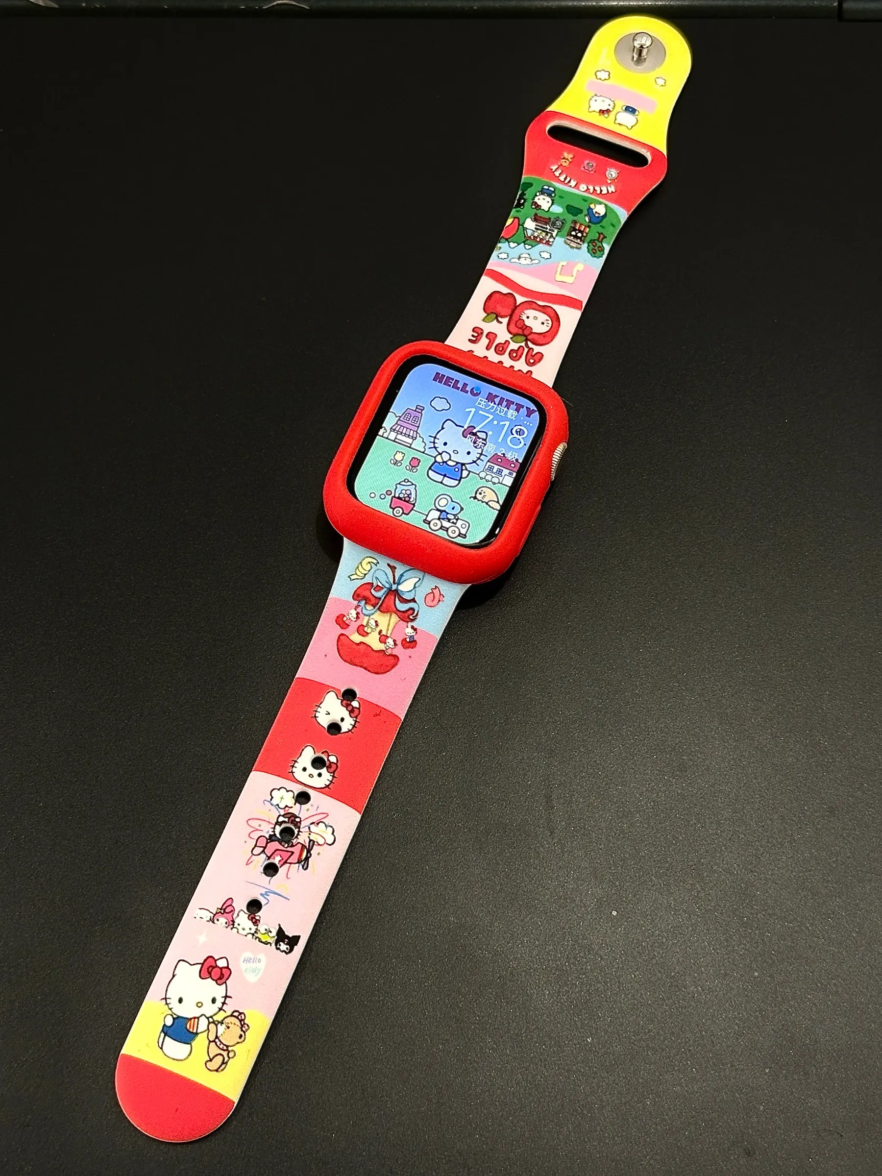 Cute HK Cartoon Silicone Color-Block Band & Case Set for Apple Watch - Durable Kawaii Accessory 02250306