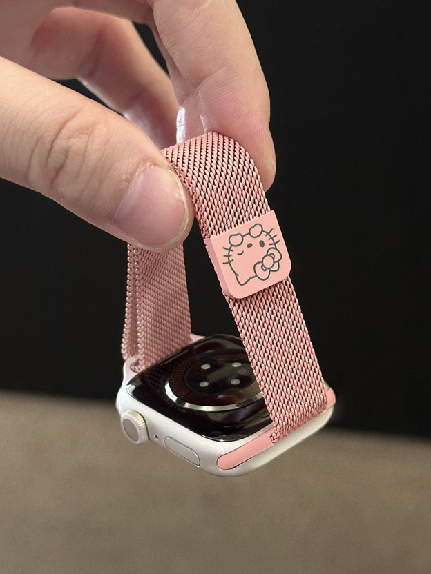 HK Milanese Stainless Steel Watch Band, Slim Breathable Metal Strap for Apple Watch, Adjustable Wristband Women