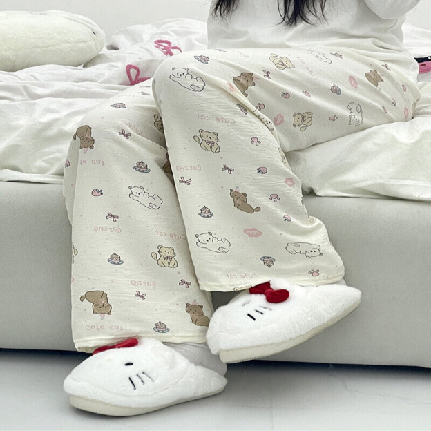 HK Dopamine Sleep Pants - Summer Lightweight Cotton Lounge Pants for Women 02250616