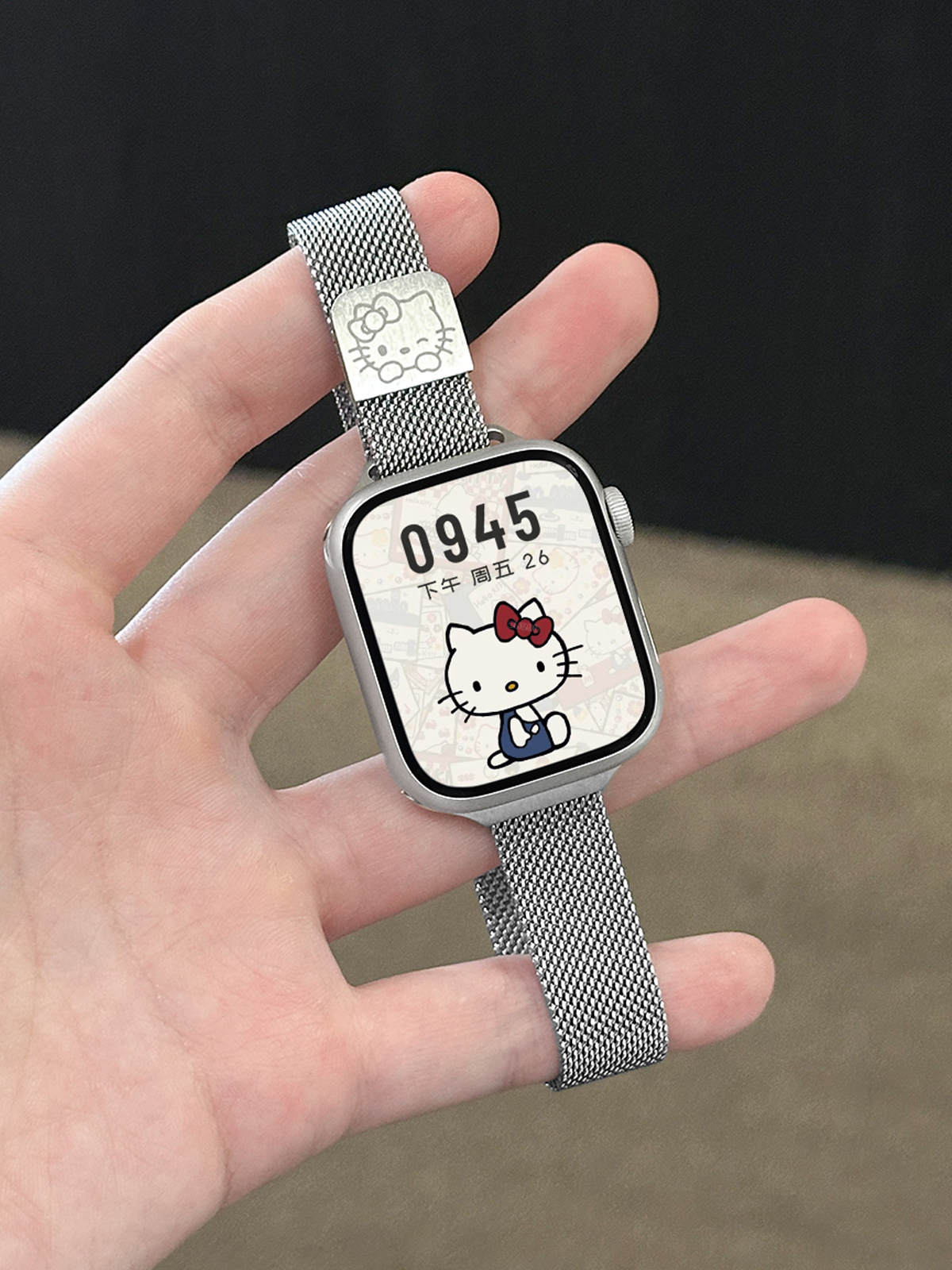 HK Milanese Stainless Steel Watch Band, Slim Breathable Metal Strap for Apple Watch, Adjustable Wristband Women