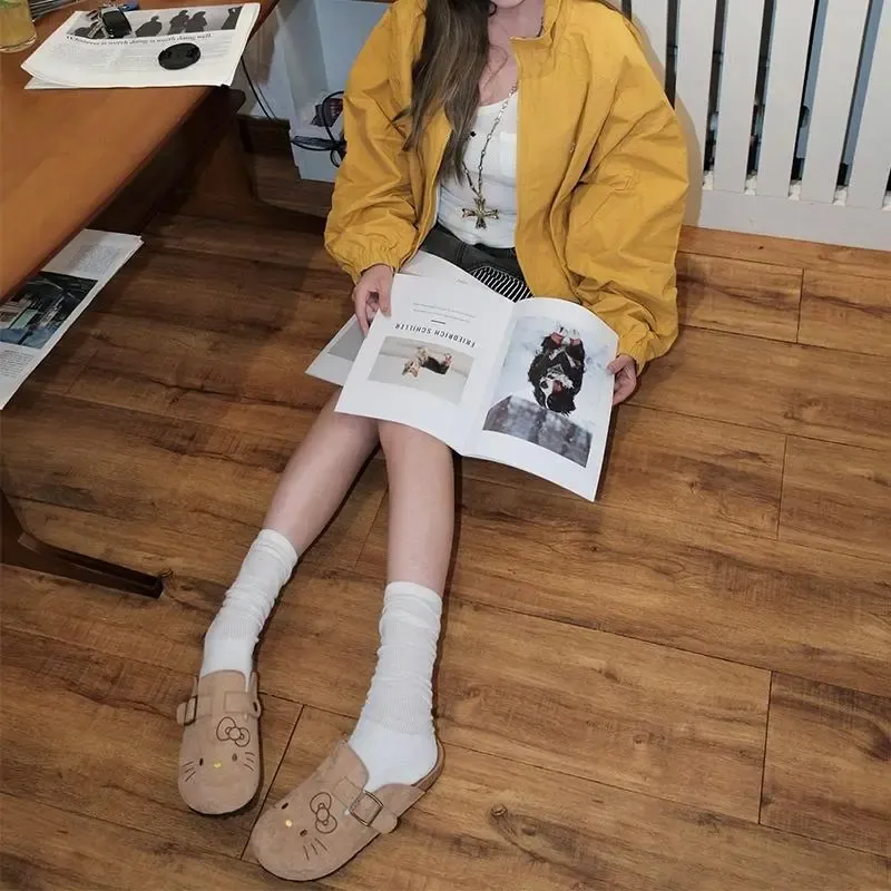 Black HK Hawaii Birkenstocks Women’s Summer Slides | Anti-Slip Cork Sole, Retro Platform Sandals, Cute Cartoon Dorm Room Footwear 01250303