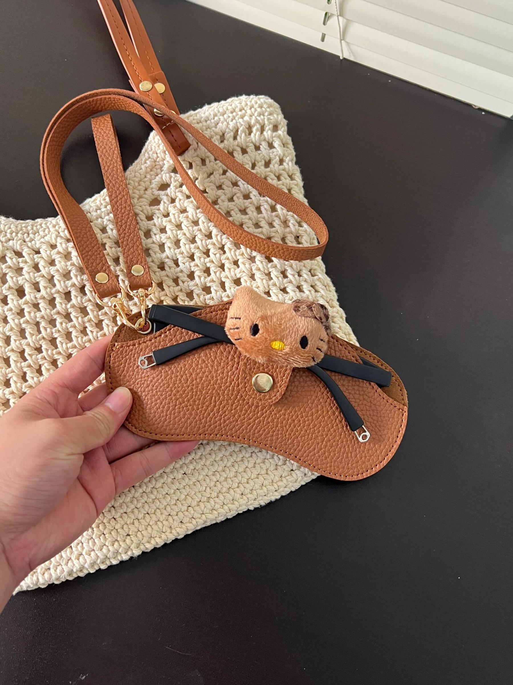Tan HK Portable Leather Glasses Case Holder - Sunglasses Pouch with Strap