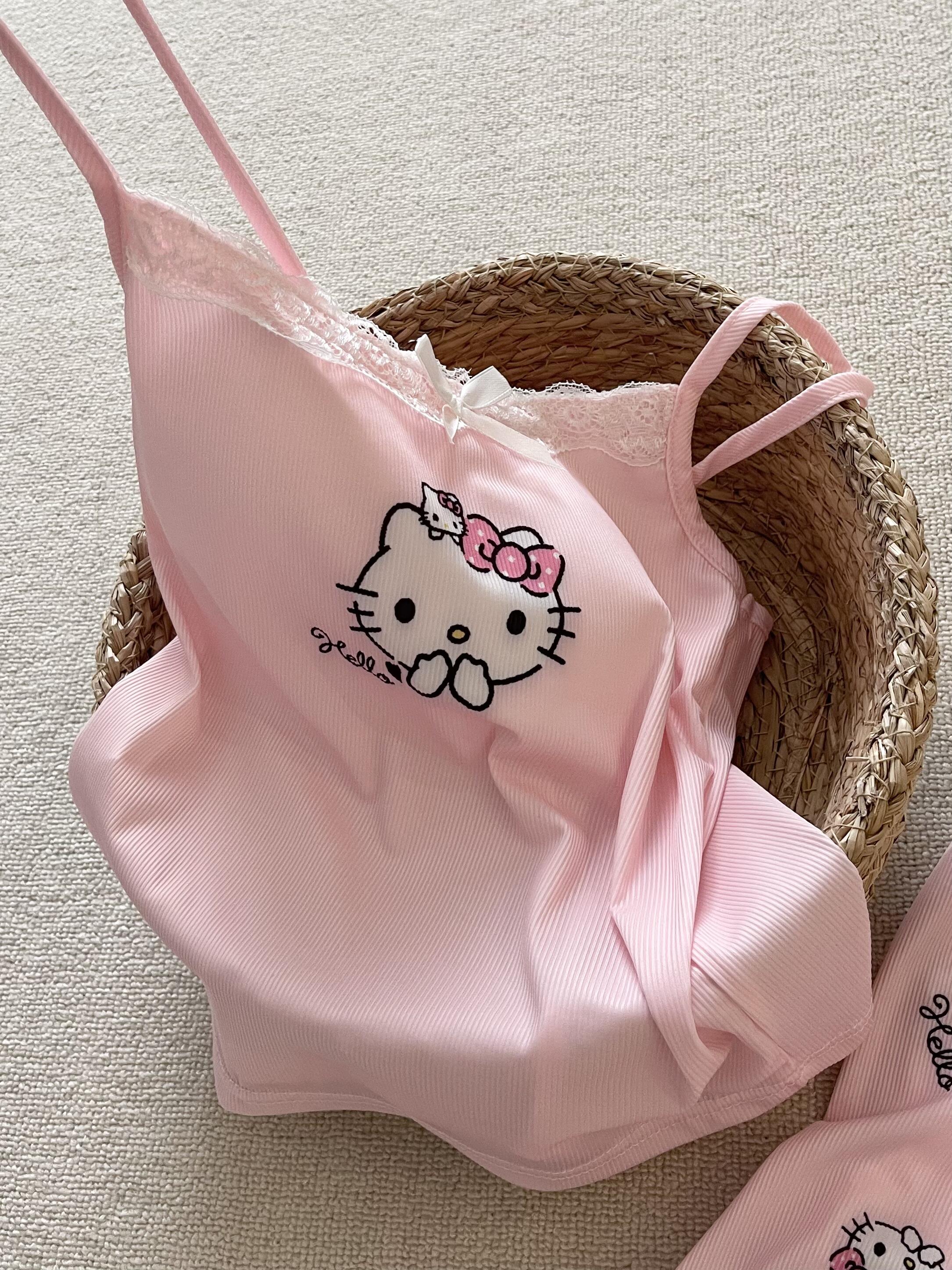 HK Pink Lace Pajama Set for Women 2 Piece Lingerie Sleepwear Camisole Pj Shorts Set Nightwear