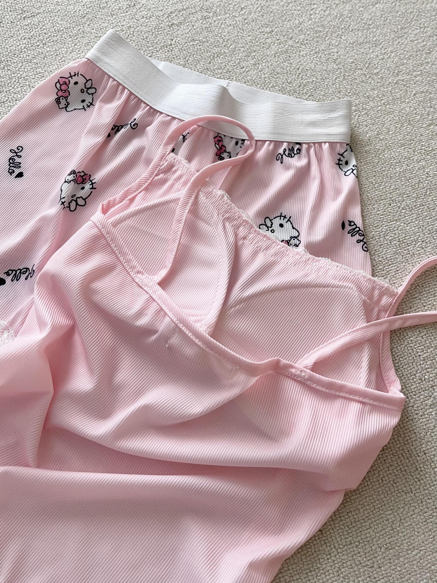 HK Pink Lace Pajama Set for Women 2 Piece Lingerie Sleepwear Camisole Pj Shorts Set Nightwear