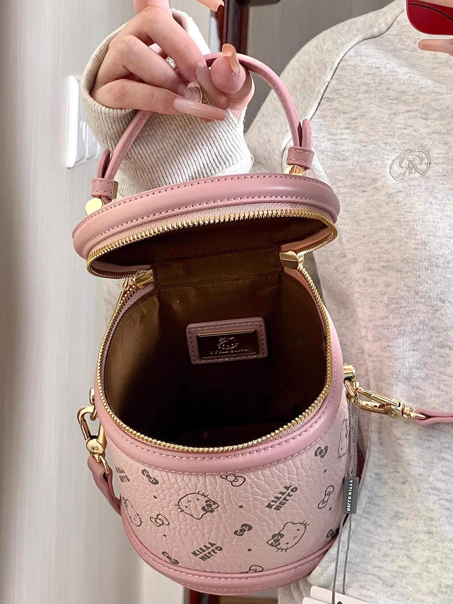HK Bucket Handbag Hobo Crossbody Shoulder Bag with Double Metal Zipper-cutelalaco