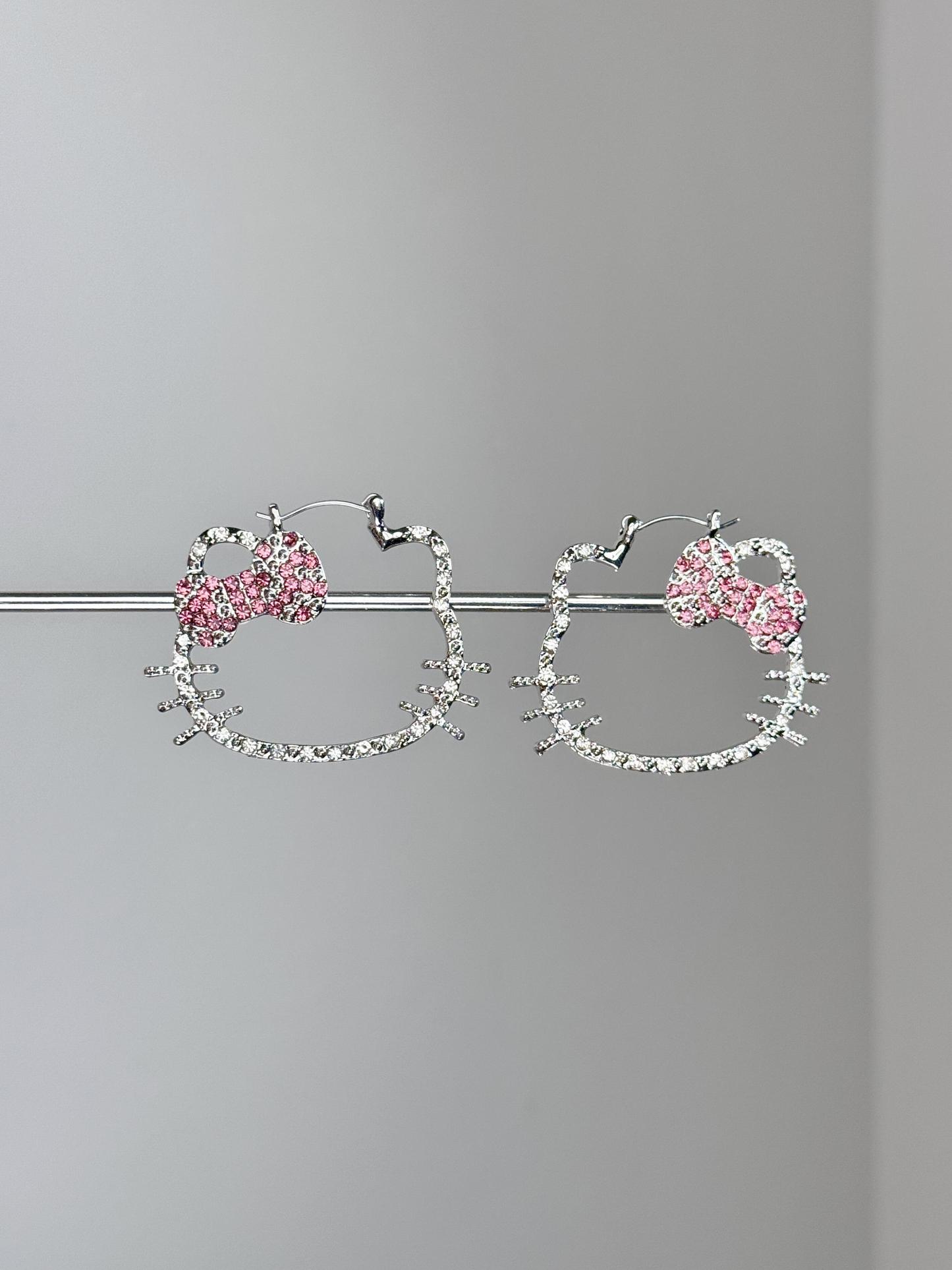 HK Hollow Zircon Hoop Earrings – Sparkling Pink Diamond Style, Sweet Fashion Jewelry for Women (Pair)