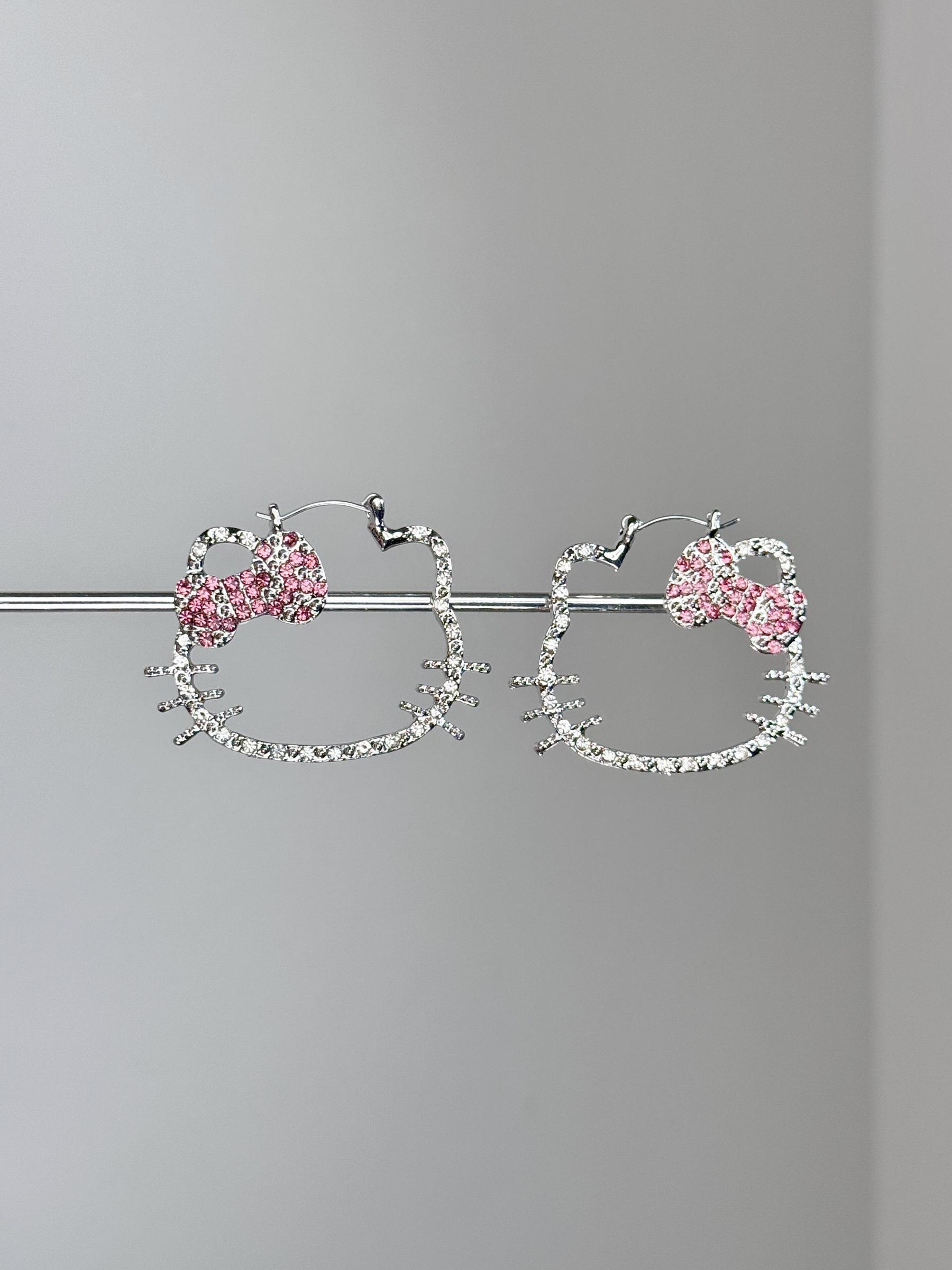 HK Hollow Zircon Hoop Earrings – Sparkling Pink Diamond Style, Sweet Fashion Jewelry for Women (Pair)