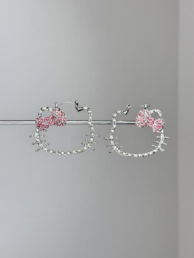 HK Hollow Zircon Hoop Earrings – Sparkling Pink Diamond Style, Sweet Fashion Jewelry for Women (Pair)