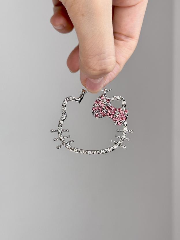 HK Hollow Zircon Hoop Earrings – Sparkling Pink Diamond Style, Sweet Fashion Jewelry for Women (Pair)