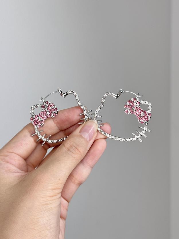 HK Hollow Zircon Hoop Earrings – Sparkling Pink Diamond Style, Sweet Fashion Jewelry for Women (Pair)