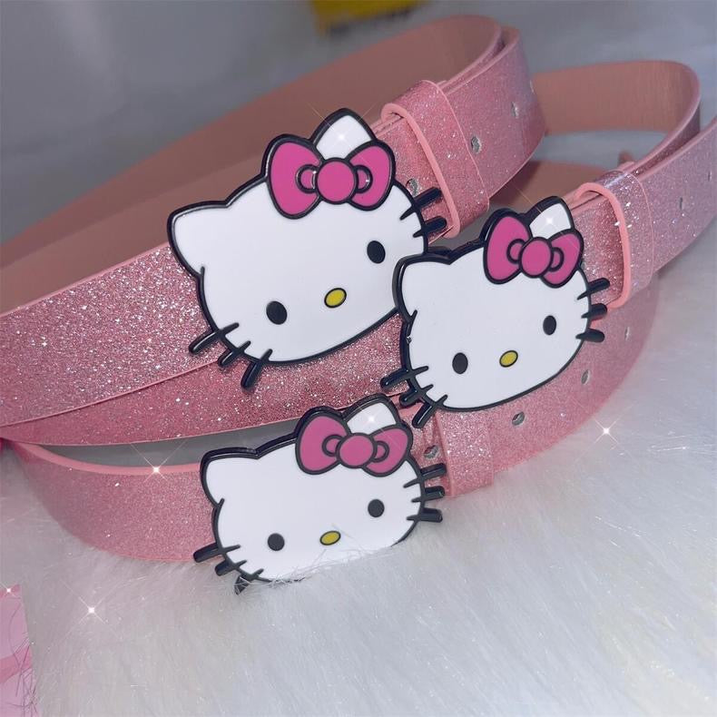 White HK Pink Sparkly Y2K PU Belt for Women
