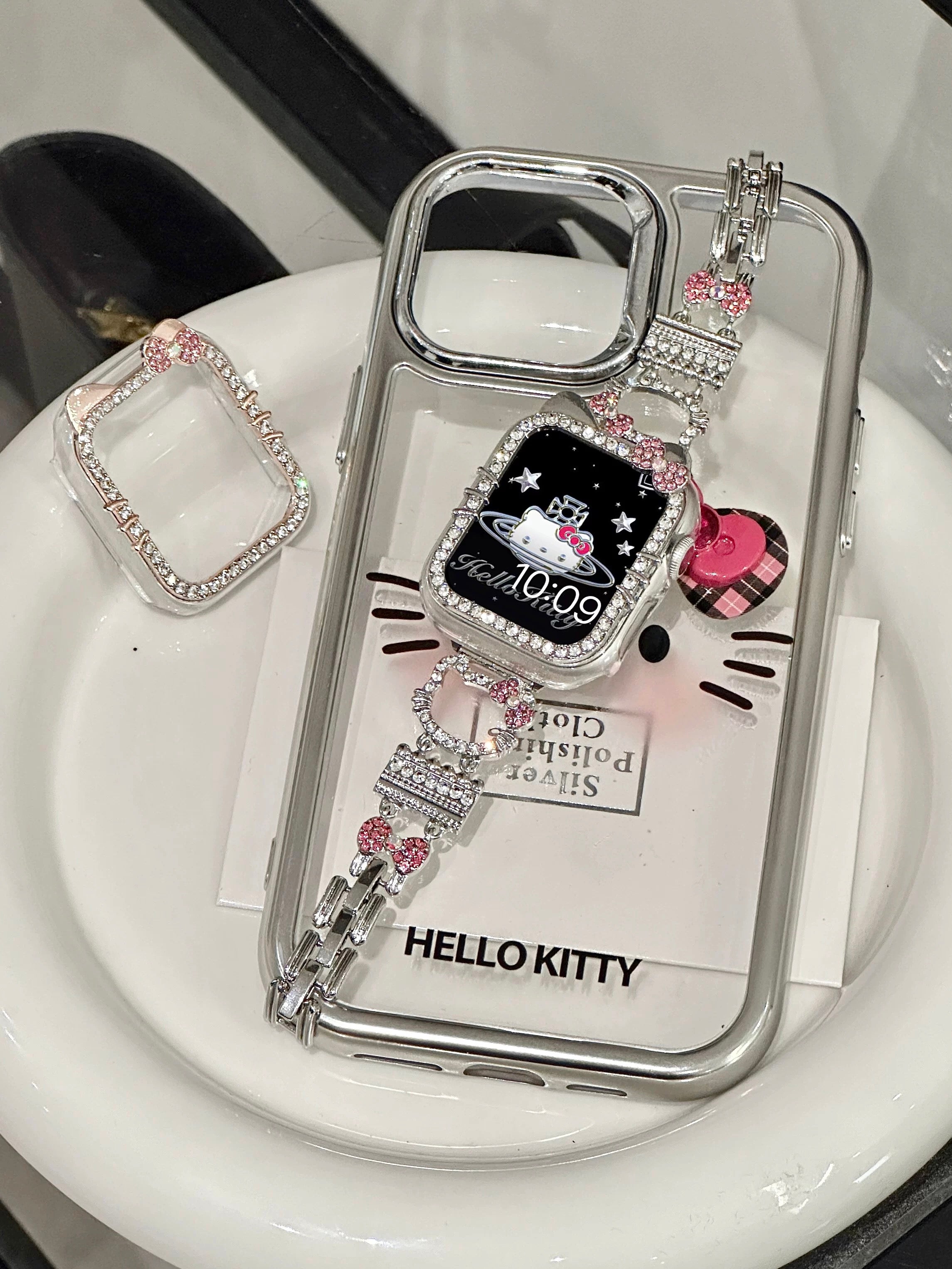 HK Apple Watch Band Bling Diamond Jewelry Metal Strap with Crystal Tempered Glass Screen Protector Case-cutelalaco