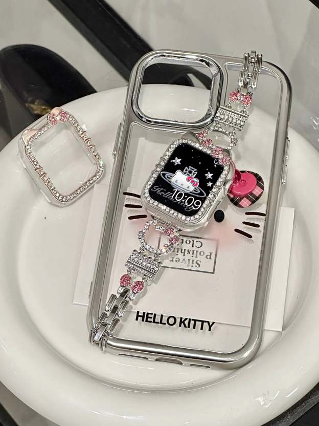 HK Apple Watch Band Bling Diamond Jewelry Metal Strap with Crystal Tempered Glass Screen Protector Case-cutelalaco