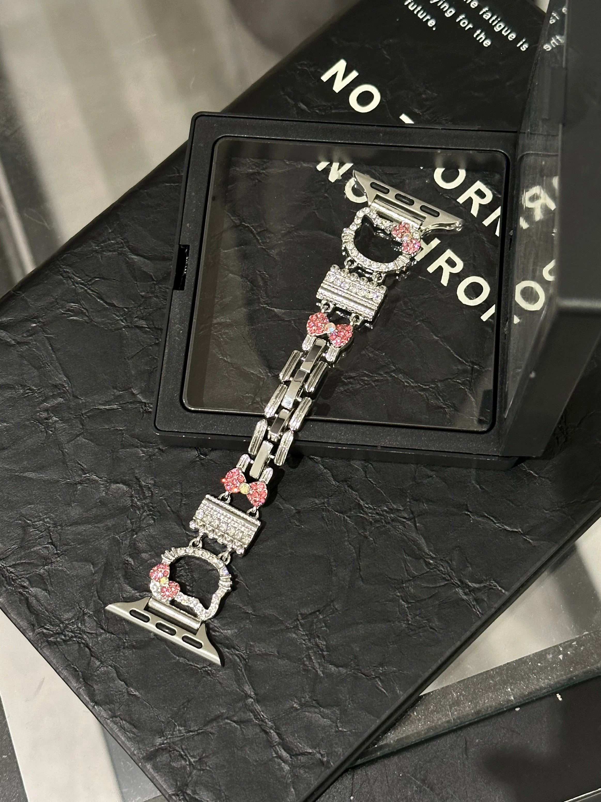 HK Apple Watch Band Bling Diamond Jewelry Metal Strap with Crystal Tempered Glass Screen Protector Case-cutelalaco