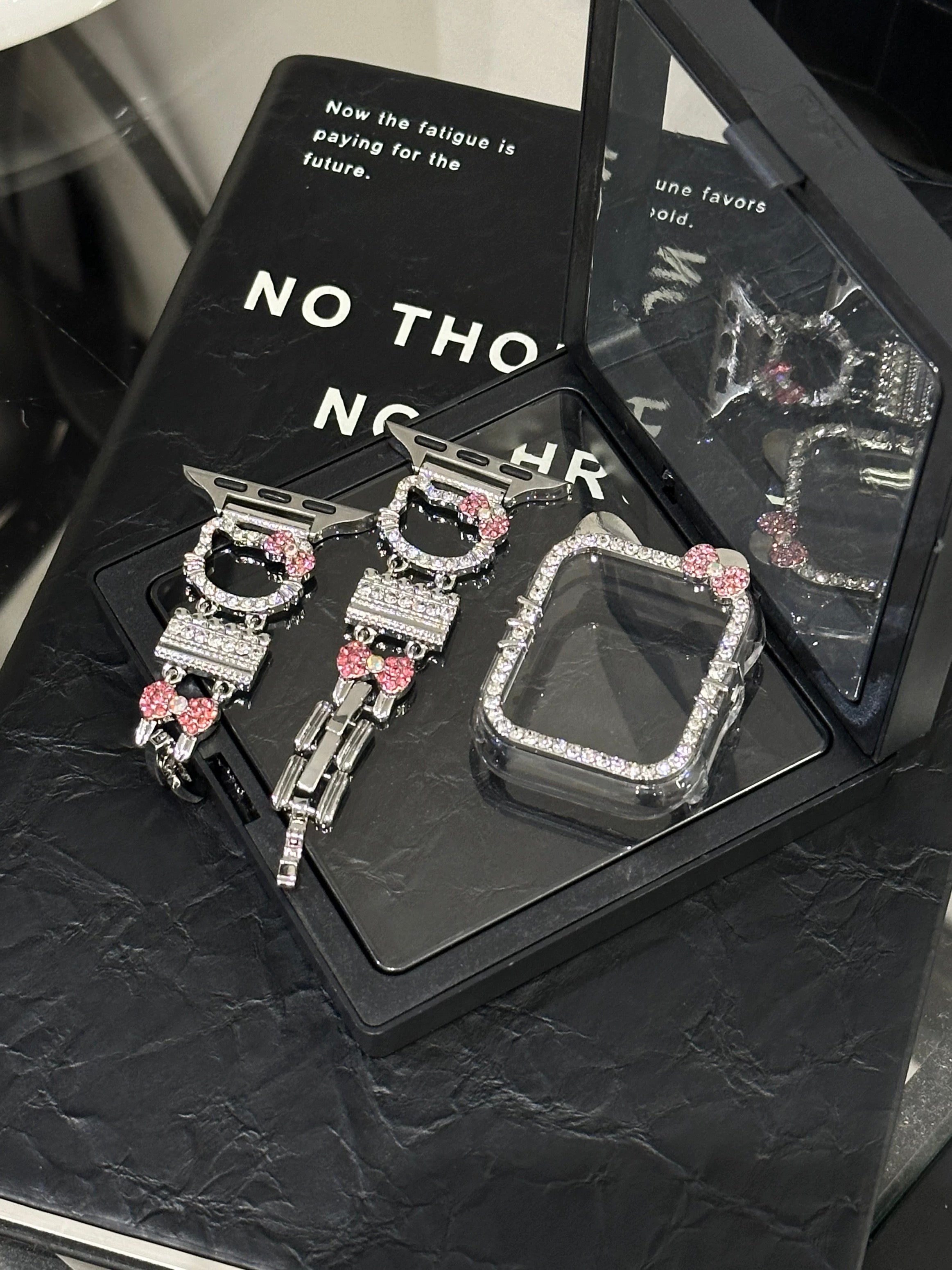 HK Apple Watch Band Bling Diamond Jewelry Metal Strap with Crystal Tempered Glass Screen Protector Case-cutelalaco