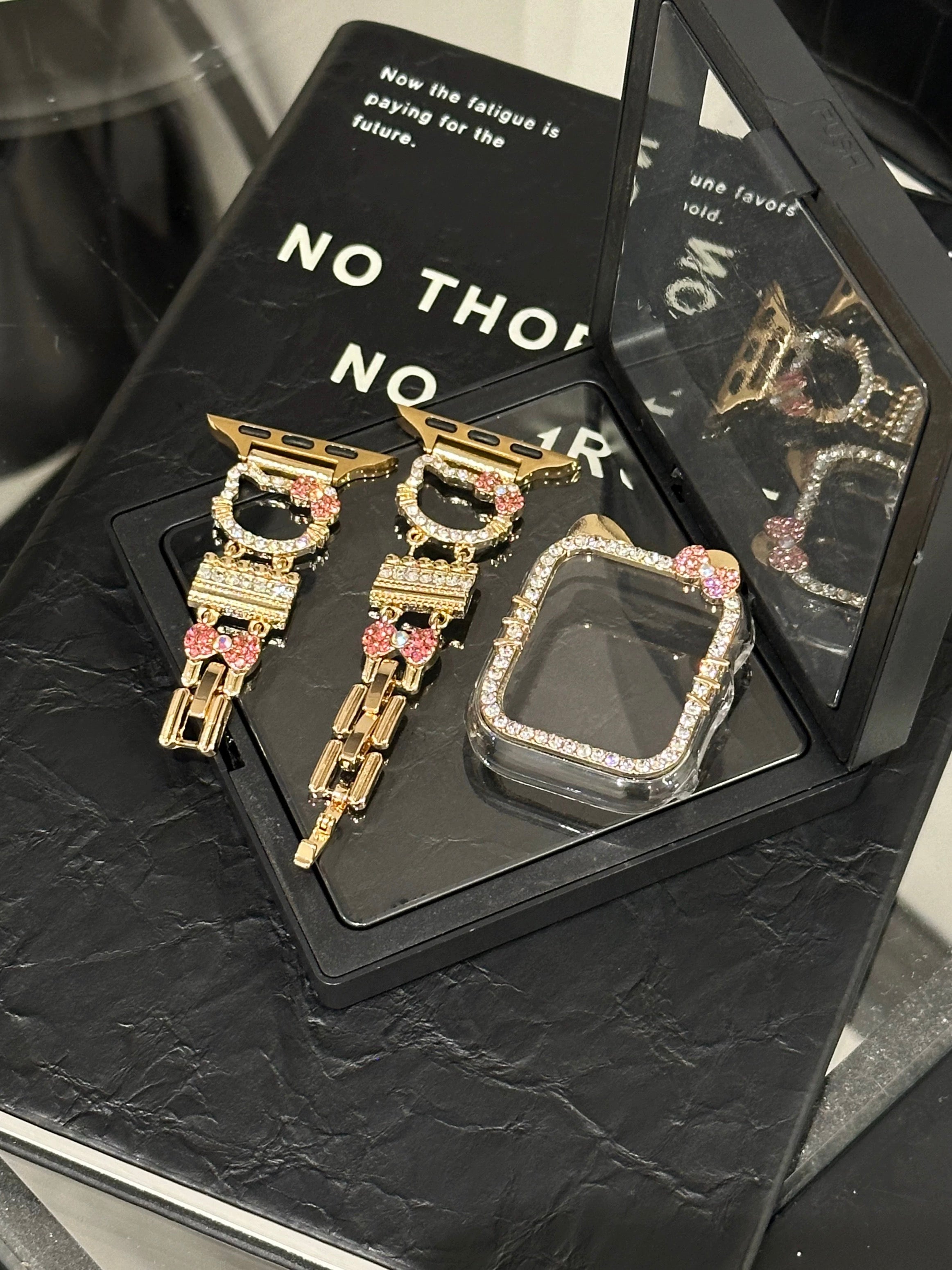 HK Apple Watch Band Bling Diamond Jewelry Metal Strap with Crystal Tempered Glass Screen Protector Case-cutelalaco