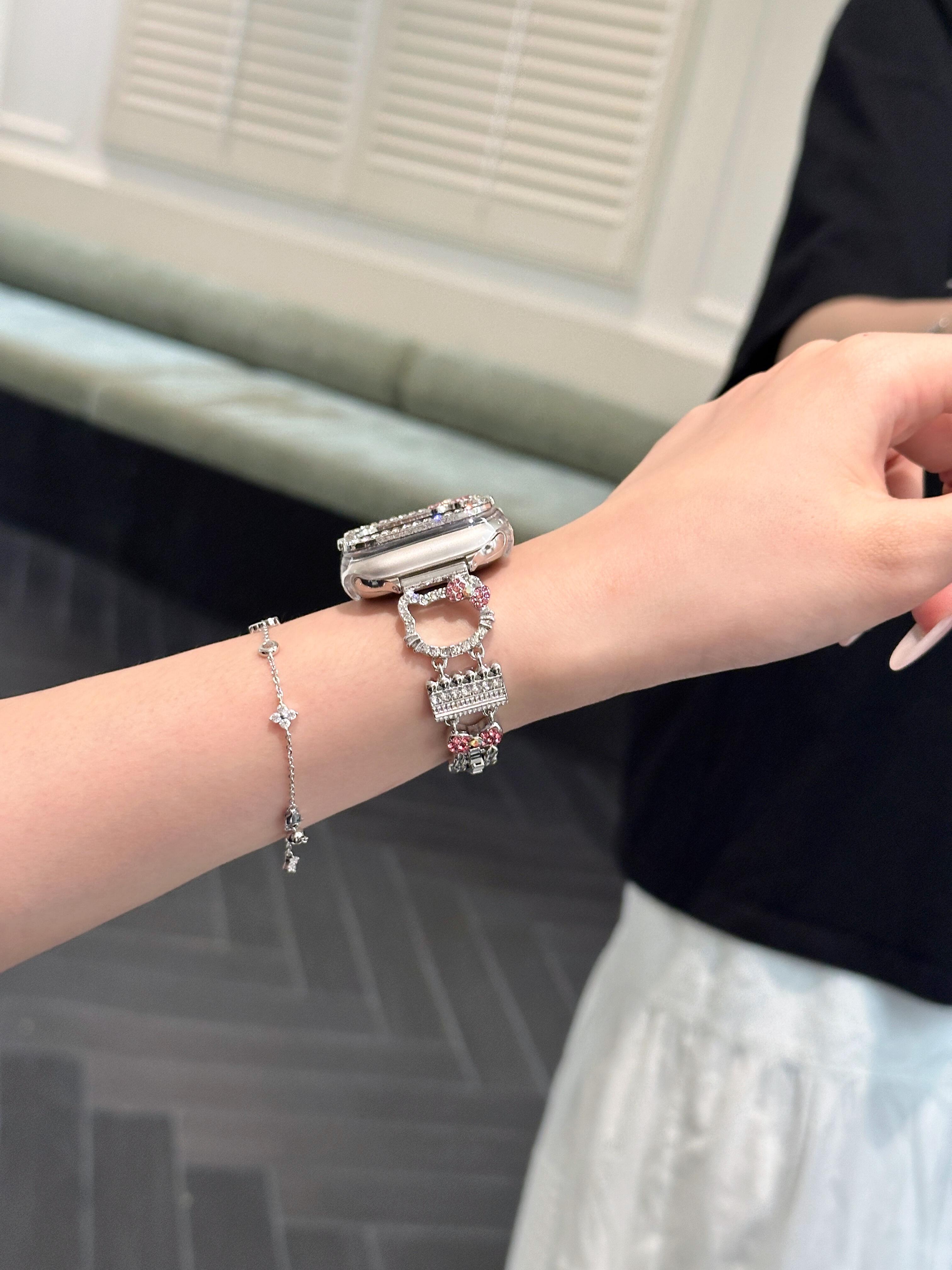 HK Apple Watch Band Bling Diamond Jewelry Metal Strap with Crystal Tempered Glass Screen Protector Case-cutelalaco