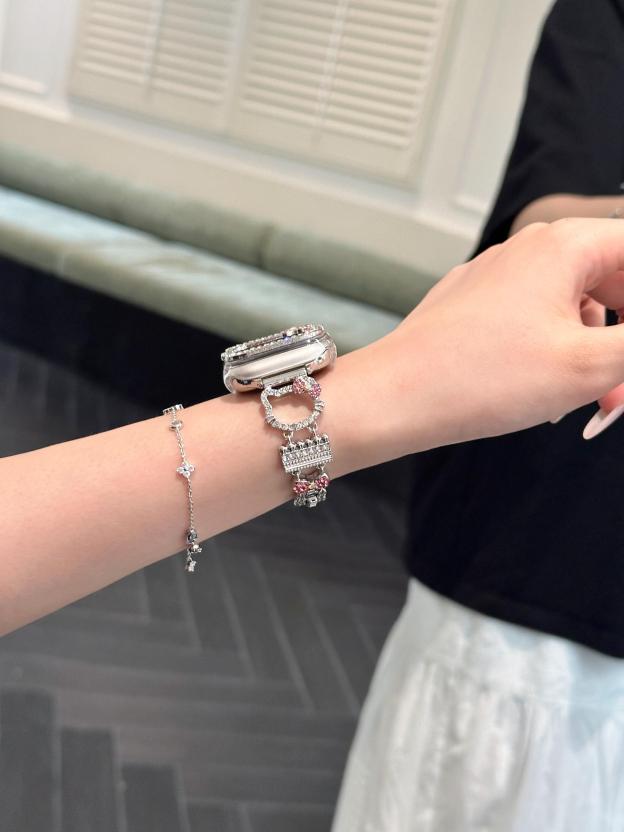 HK Apple Watch Band Bling Diamond Jewelry Metal Strap with Crystal Tempered Glass Screen Protector Case-cutelalaco