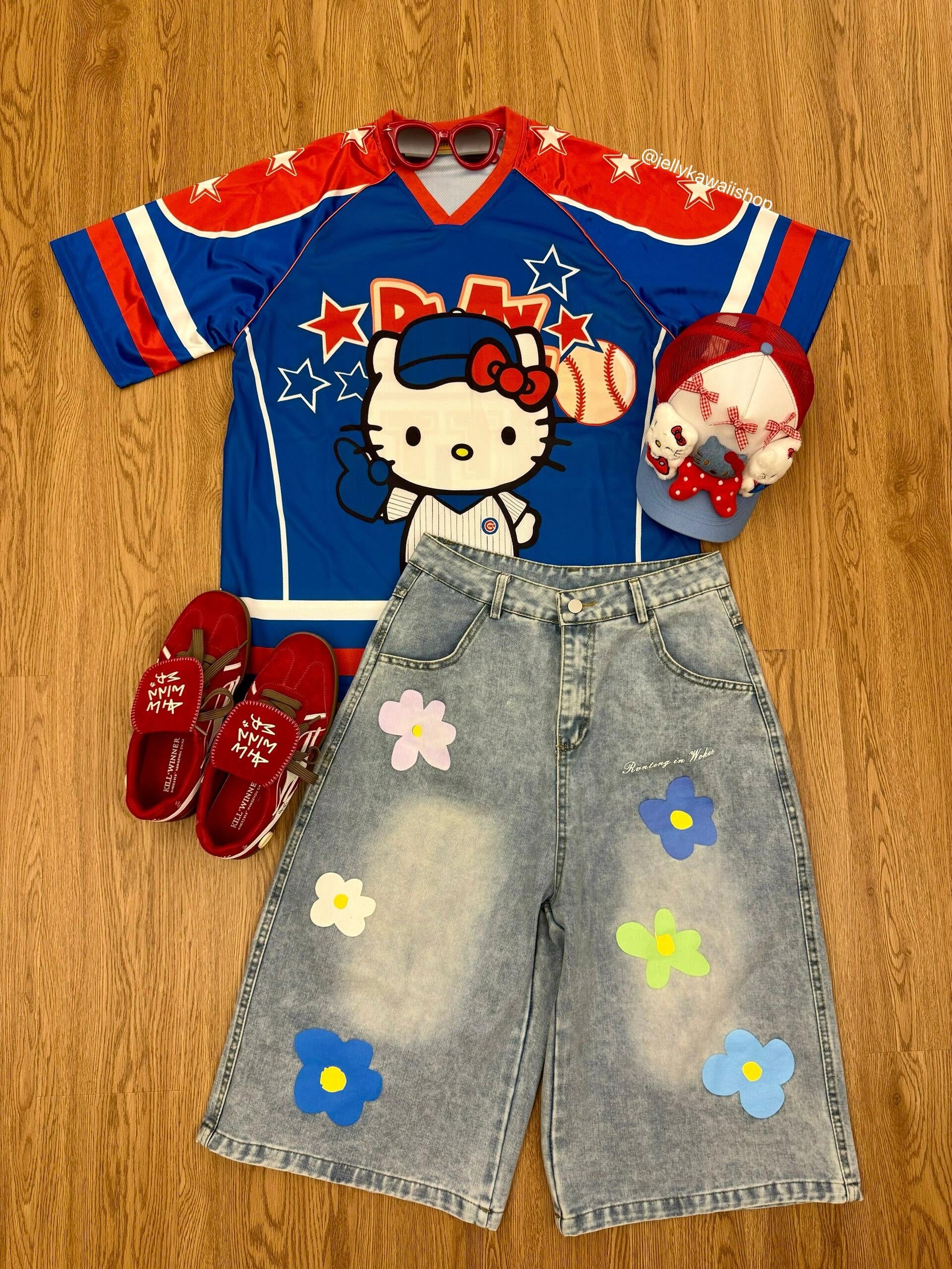 HK Cute Baseball Jersey Shirts Sports Uniform Summer Loose Short Sleeve Tops T-Shirts 02250502