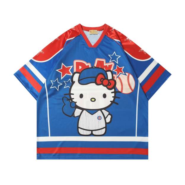 HK Cute Baseball Jersey Shirts Sports Uniform Summer Loose Short Sleeve Tops T-Shirts 02250502