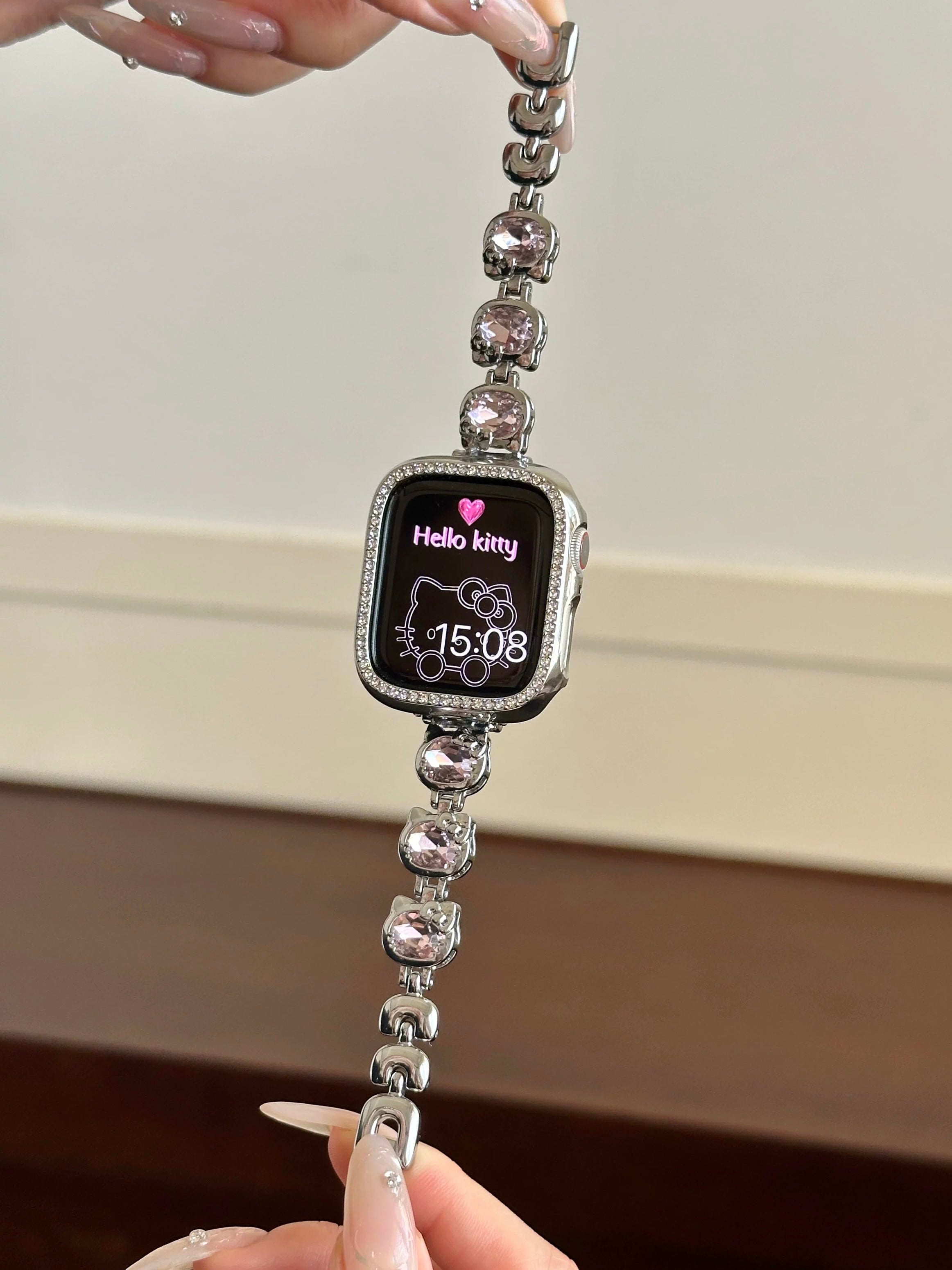 HK Apple Watch Band Diamond Jewelry Metal Strap Bands with Crystal Tempered Glass Screen Protector Case Round Shiny Bracelet Wristband for iWatch Series-cutelalaco