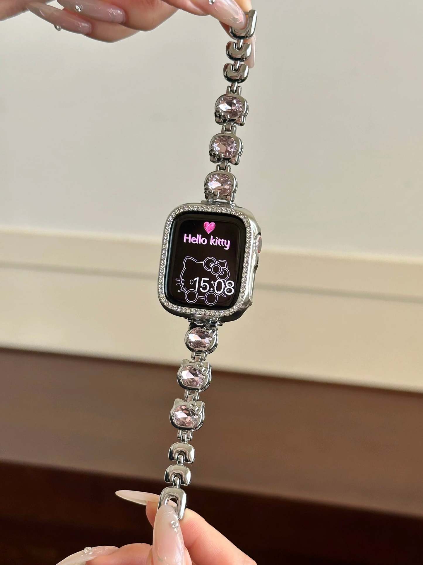 HK Apple Watch Band Diamond Jewelry Metal Strap Bands with Crystal Tempered Glass Screen Protector Case Round Shiny Bracelet Wristband for iWatch Series-cutelalaco